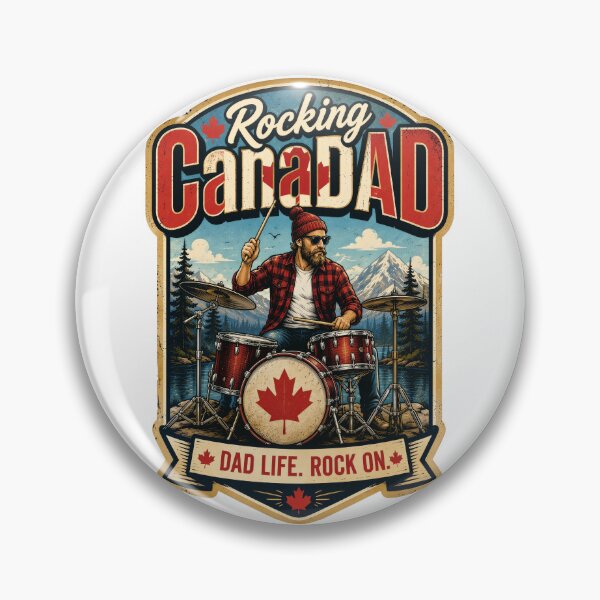 Item preview, Rocking CanaDAD Dad Life Rock On Retro Drum Badge designed and sold by CanaDAD.Store.