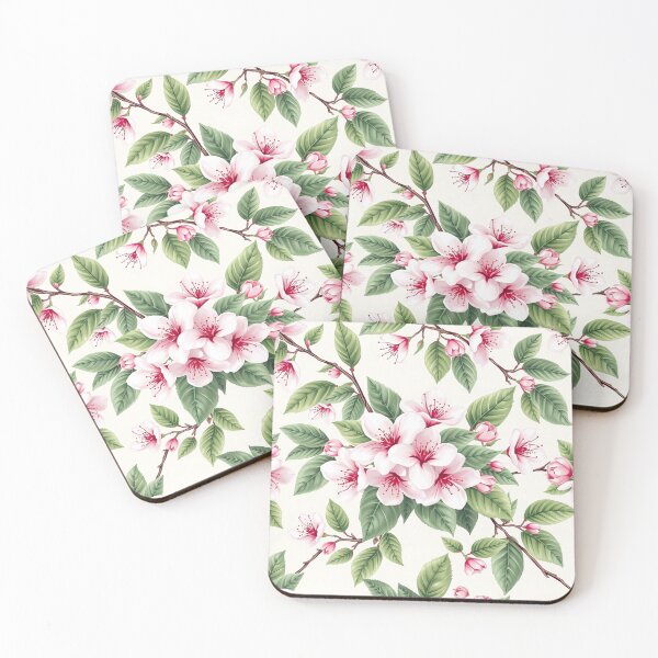 Item preview, Pink Cherry Blossom Flowers Green Leaves Seamless Pattern designed and sold by IntelliMindDesigns.