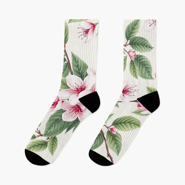 Item preview, Pink Cherry Blossom Flowers Green Leaves Seamless Pattern designed and sold by IntelliMindDesigns.