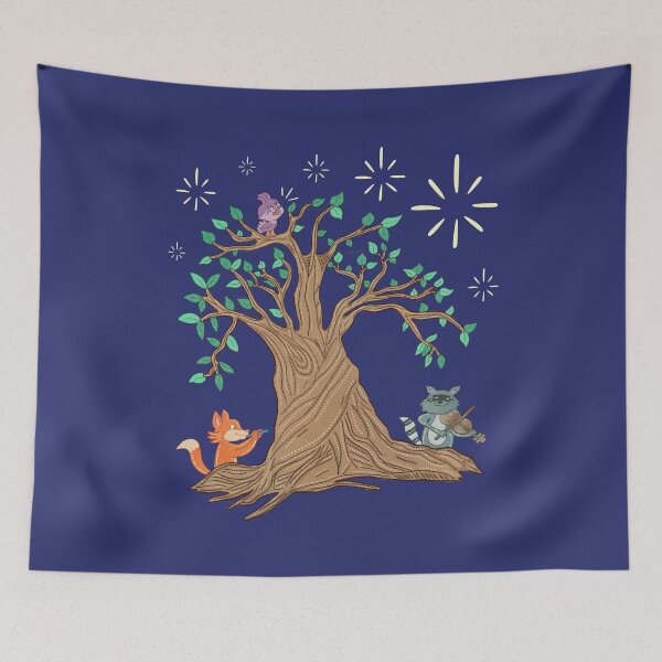 Item preview, The Band — Fox Raccoon and Bird Playing Music in a Tree Folk Art Illustration designed and sold by Whimsy Moth .
