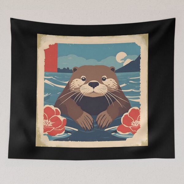 Item preview, Kawaii Swimming Otter with Cherry Blossoms designed and sold by at85productions.