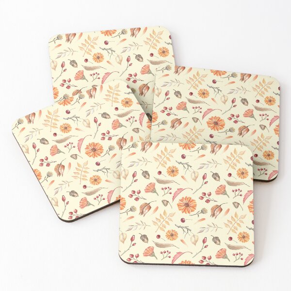 Item preview, Autumn Flowers and Leaves Pattern on Sunny-Yellow designed and sold by Flowersforbear.