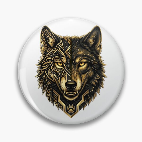 Item preview, Golden Tribal Wolf Geometric Wolf Head designed and sold by JeevanStickers.