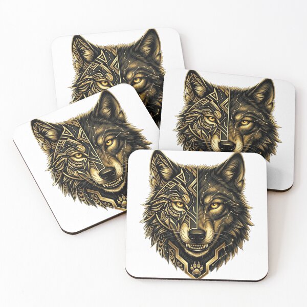 Item preview, Golden Tribal Wolf Geometric Wolf Head designed and sold by JeevanStickers.