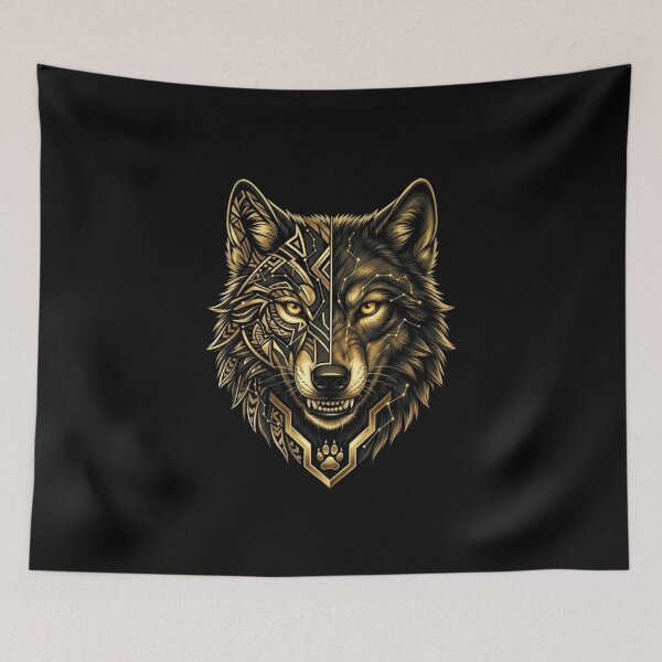 Item preview, Golden Tribal Wolf Geometric Wolf Head designed and sold by JeevanStickers.