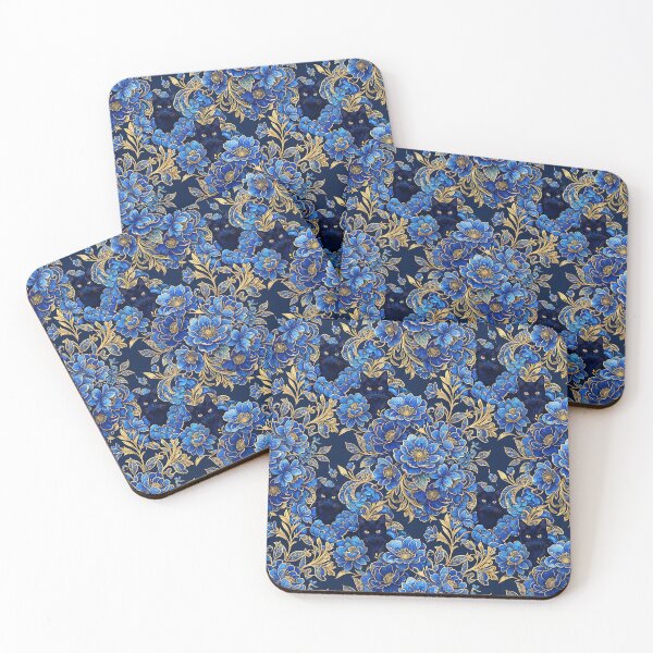 Item preview, Klimt Blue Flowers Black Cat Pattern Art designed and sold by MythicCotton.