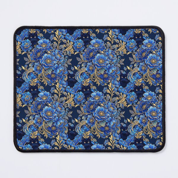 Item preview, Klimt Blue Flowers Black Cat Pattern Art designed and sold by MythicCotton.