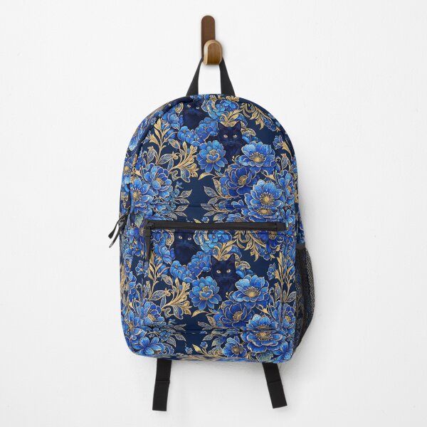 Item preview, Klimt Blue Flowers Black Cat Pattern Art designed and sold by MythicCotton.