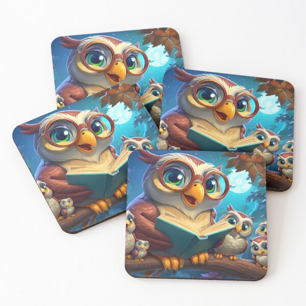 Item preview, Wise Owl Reading to Adorable Baby Owls at Night designed and sold by Artessie.