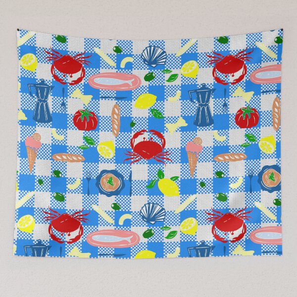 Item preview, mediterranean seaside picnic seafood crab gingham designed and sold by Gossip Rag.