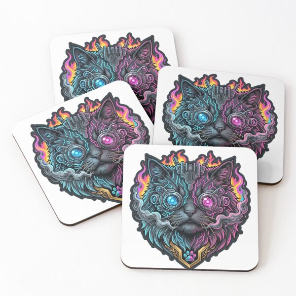 Item preview, Cyberpunk Cyber Cat Neon Mecha Kitten designed and sold by JeevanStickers.