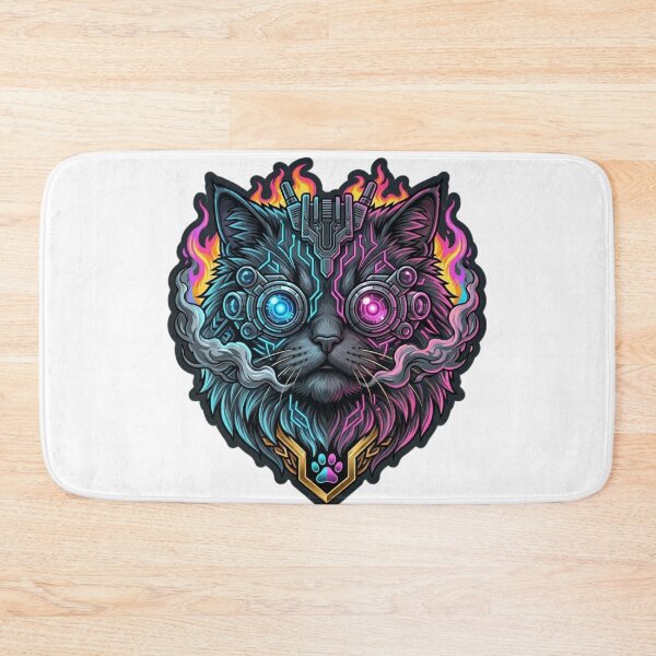 Item preview, Cyberpunk Cyber Cat Neon Mecha Kitten designed and sold by JeevanStickers.