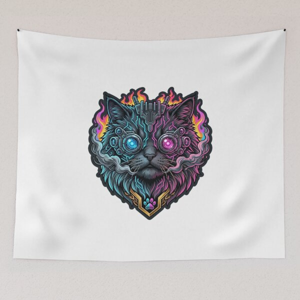 Item preview, Cyberpunk Cyber Cat Neon Mecha Kitten designed and sold by JeevanStickers.