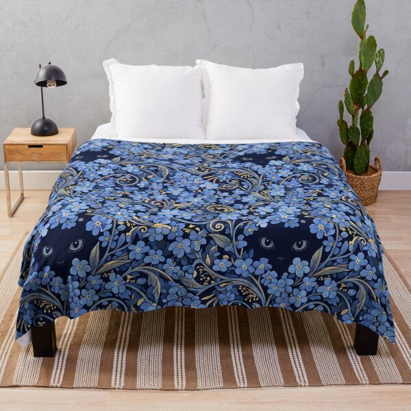 Item preview, Klimt Blue Forget Me Not Cat Garden Pattern designed and sold by MythicCotton.