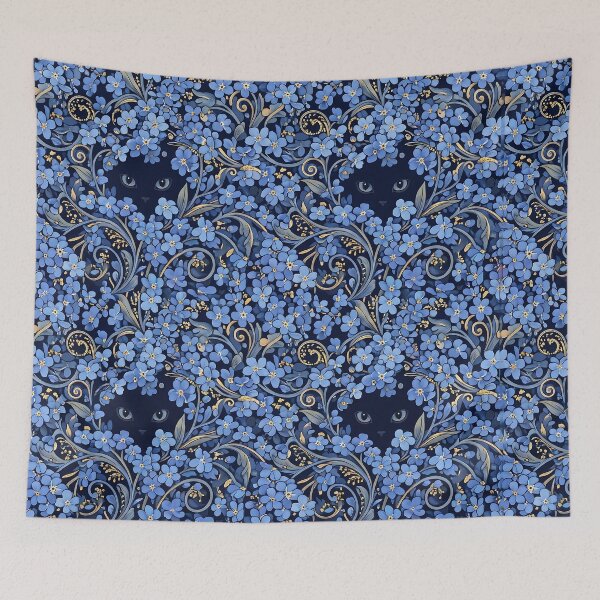 Item preview, Klimt Blue Forget Me Not Cat Garden Pattern designed and sold by MythicCotton.