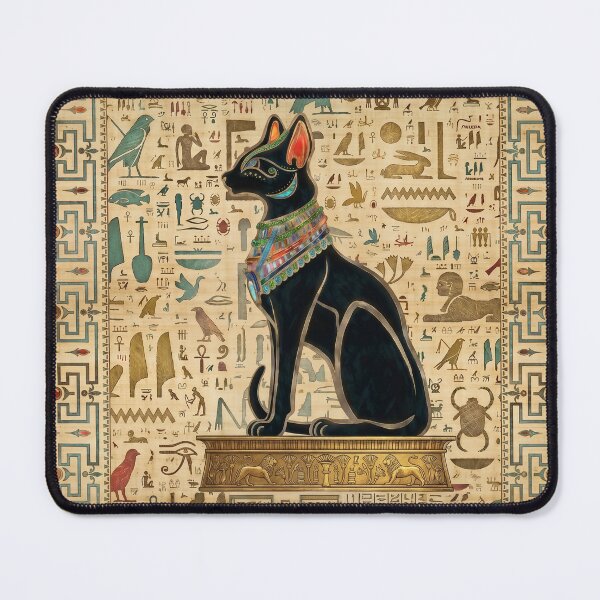 Item preview, Egyptian Cat Goddess Bastet - Ancient Hieroglyphs Papyrus Art designed and sold by GulfSignature.