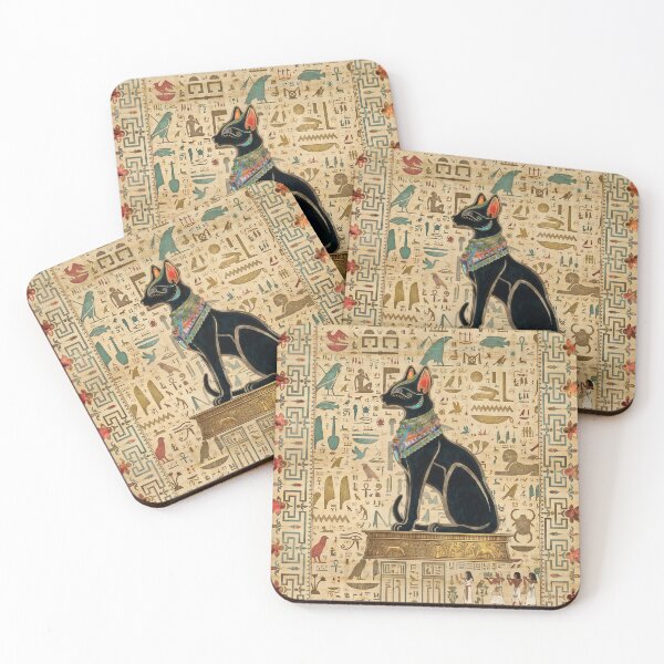 Item preview, Egyptian Cat Goddess Bastet - Ancient Hieroglyphs Papyrus Art designed and sold by GulfSignature.