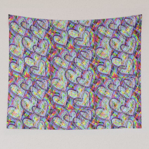 Item preview, White netted hearts on rainbow designed and sold by HARSHINI maheshwaram Label.