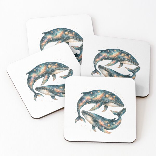 Item preview, Cosmic Whale Couple Watercolor Art, Galaxy Universe Whimsical Ocean Print designed and sold by Panom Suavichien.