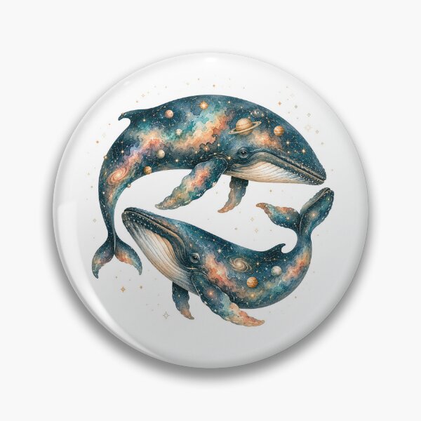 Item preview, Cosmic Whale Couple Watercolor Art, Galaxy Universe Whimsical Ocean Print designed and sold by Panom Suavichien.