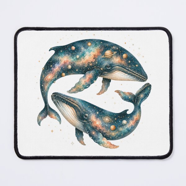 Item preview, Cosmic Whale Couple Watercolor Art, Galaxy Universe Whimsical Ocean Print designed and sold by Panom Suavichien.