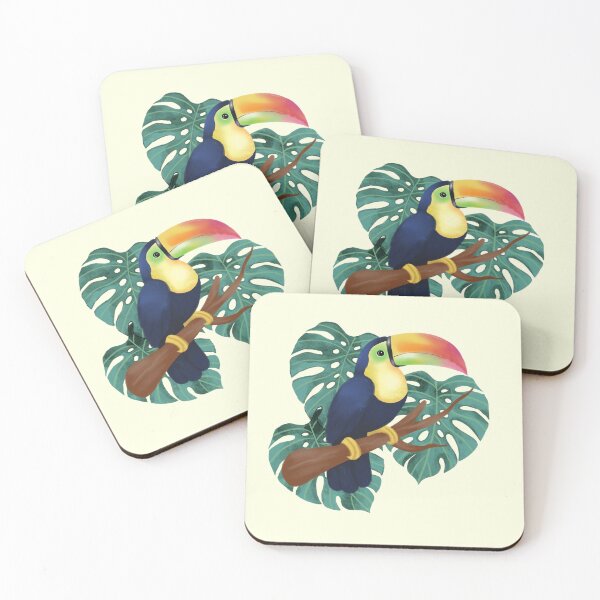 Item preview, Iridescent toucan perched on a branch in a tropical style designed and sold by tornasolhaze.