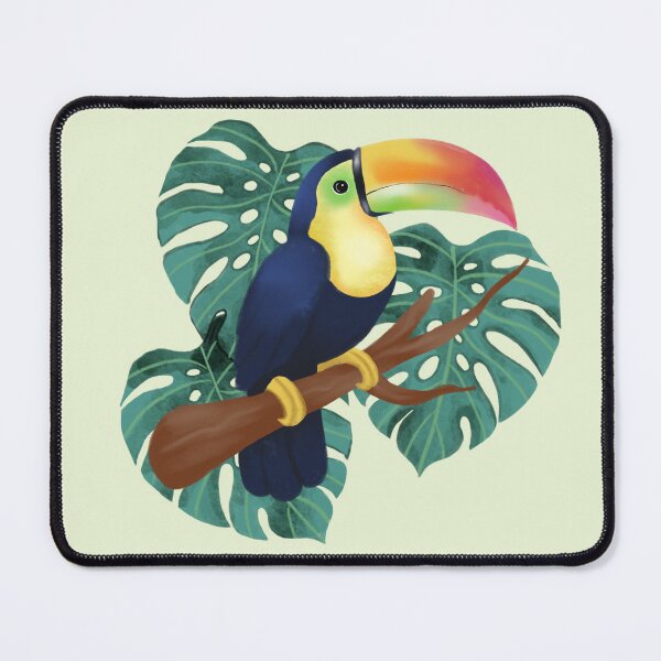 Item preview, Iridescent toucan perched on a branch in a tropical style designed and sold by tornasolhaze.