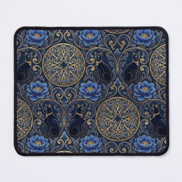 Item preview, Klimt Blue Flowers & Black Cats Ornamental Pattern designed and sold by MythicCotton.