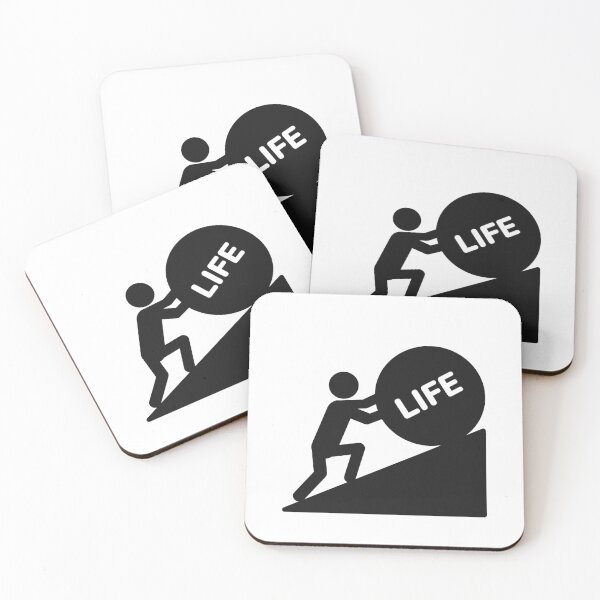 Item preview, Funny Sisyphus Pushing Life Boulder Meme Illustration designed and sold by Shape Snip Studio.