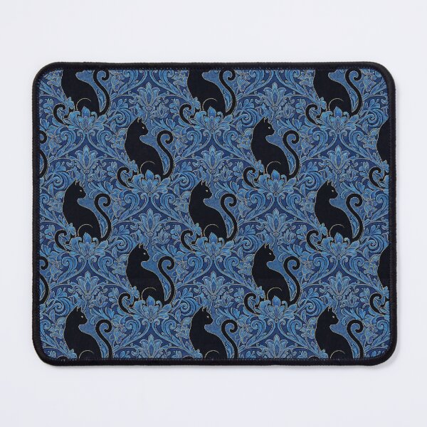 Item preview, Klimt Blue Flowers Black Cat Damask Pattern designed and sold by MythicCotton.
