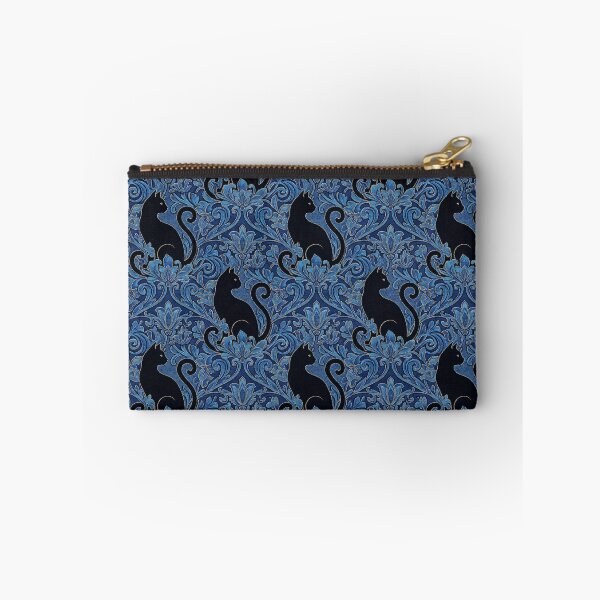 Item preview, Klimt Blue Flowers Black Cat Damask Pattern designed and sold by MythicCotton.