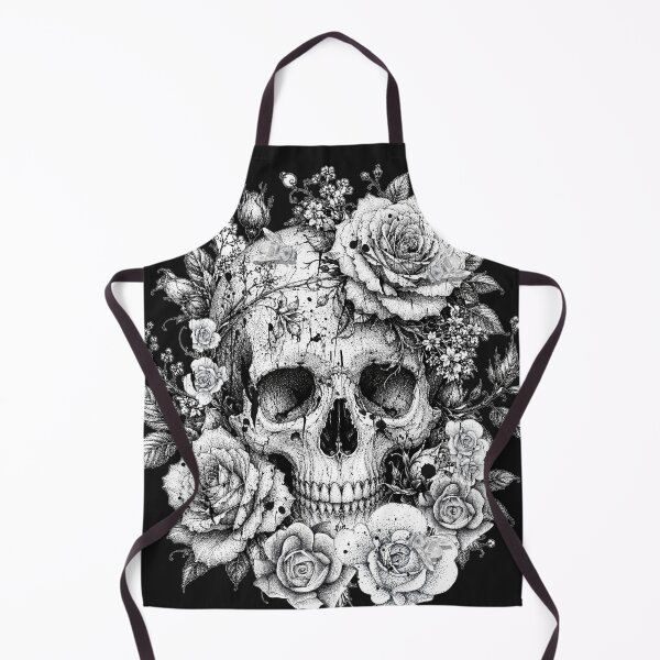 Item preview, Vintage Gothic Floral Skull in Black and White Pointillism designed and sold by Flower Magic .