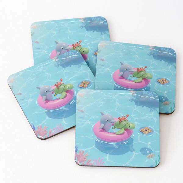 Item preview, Cute Sea Friends Summer Pool Party  Dolphin, Turtle and Crab designed and sold by Azurart2.