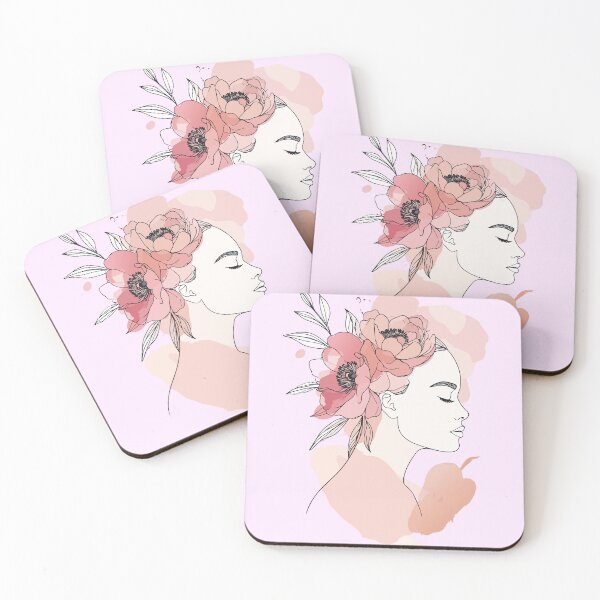 Item preview, Minimalist Flower Crown Woman Profile Print - Abstract Watercolor Blush Pink Female Wall Art designed and sold by BestChoiceService.