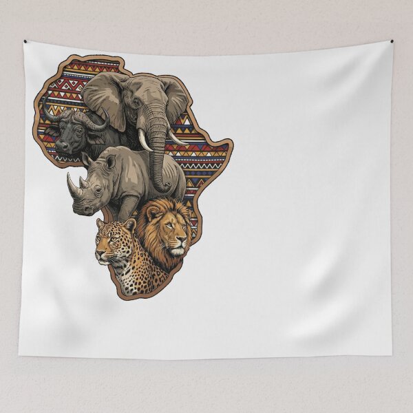 Item preview, African Big Five Safari Animals Map Elephant Lion designed and sold by d247.