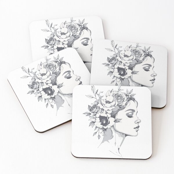 Item preview, Black and White Flower Crown Woman Print - Abstract Monochrome Botanical Female Profile Wall Art designed and sold by BestChoiceService.