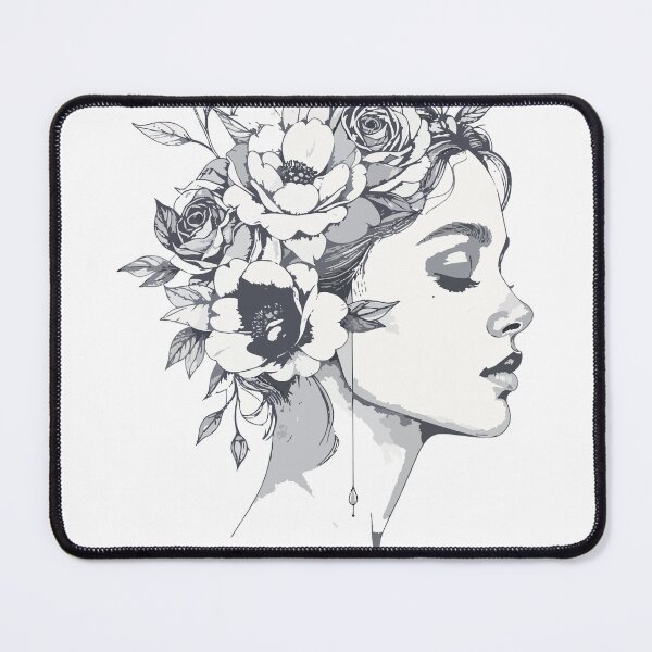 Item preview, Black and White Flower Crown Woman Print - Abstract Monochrome Botanical Female Profile Wall Art designed and sold by BestChoiceService.