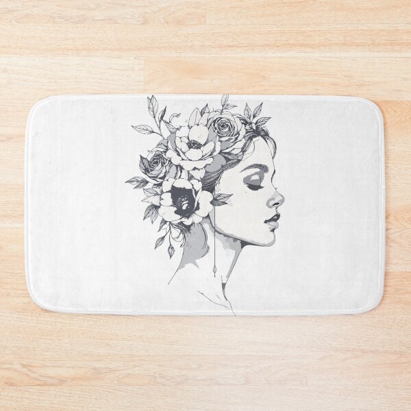 Item preview, Black and White Flower Crown Woman Print - Abstract Monochrome Botanical Female Profile Wall Art designed and sold by BestChoiceService.
