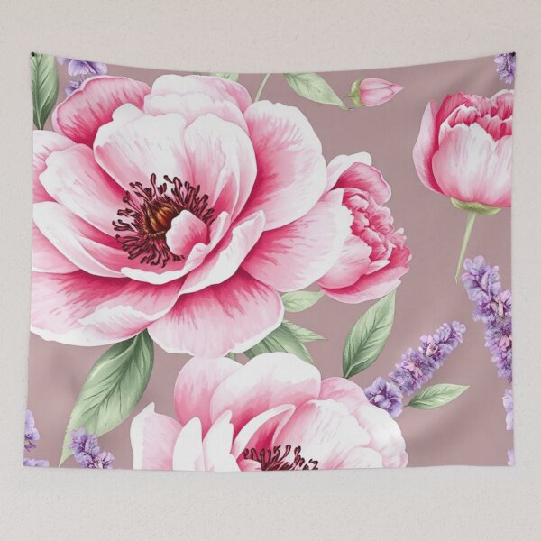 Item preview, Romantic Vintage Peony Pattern with Lavender Sprigs - Watercolor Floral Design designed and sold by IntelliMindDesigns.