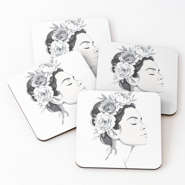 Item preview, Black and White Floral Bun Woman Print - Monochrome Botanical Female Portrait Moody Wall Art designed and sold by BestChoiceService.