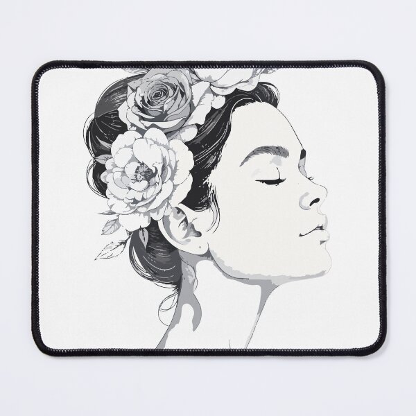 Item preview, Black and White Floral Bun Woman Print - Monochrome Botanical Female Portrait Moody Wall Art designed and sold by BestChoiceService.