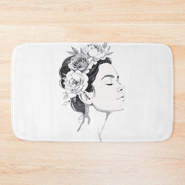 Item preview, Black and White Floral Bun Woman Print - Monochrome Botanical Female Portrait Moody Wall Art designed and sold by BestChoiceService.