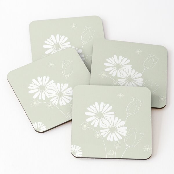 Item preview, Soft Minimalist Floral Pattern on Sage Green - Hand-Drawn Daisies and Tulips designed and sold by IntelliMindDesigns.