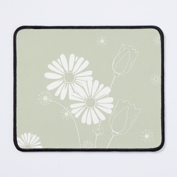 Item preview, Soft Minimalist Floral Pattern on Sage Green - Hand-Drawn Daisies and Tulips designed and sold by IntelliMindDesigns.