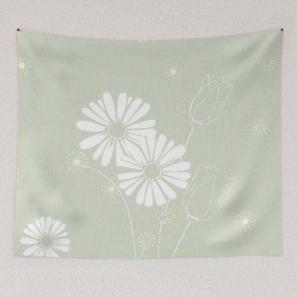 Item preview, Soft Minimalist Floral Pattern on Sage Green - Hand-Drawn Daisies and Tulips designed and sold by IntelliMindDesigns.