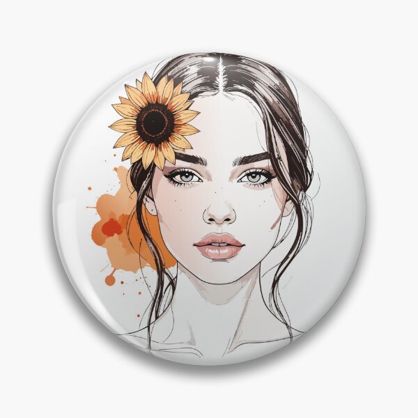 Item preview, Aesthetic Sunflower Woman Portrait Print - Grey Eyes Watercolor Female Face Modern Boho Wall Art designed and sold by BestChoiceService.