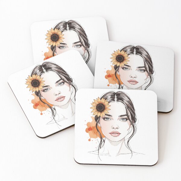 Item preview, Aesthetic Sunflower Woman Portrait Print - Grey Eyes Watercolor Female Face Modern Boho Wall Art designed and sold by BestChoiceService.