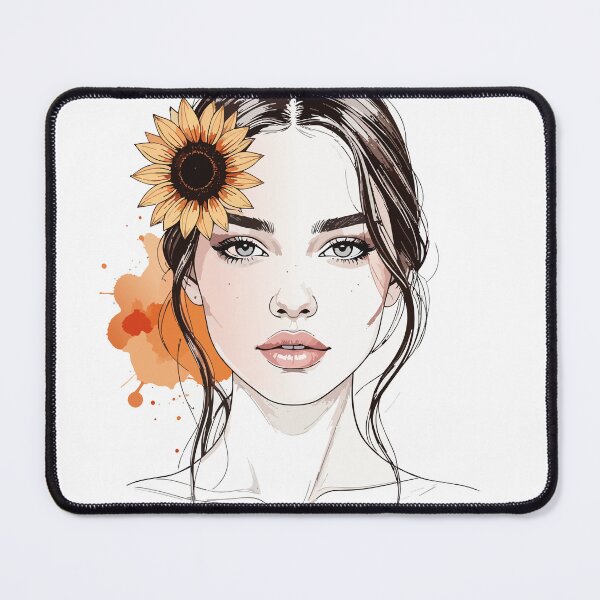 Item preview, Aesthetic Sunflower Woman Portrait Print - Grey Eyes Watercolor Female Face Modern Boho Wall Art designed and sold by BestChoiceService.
