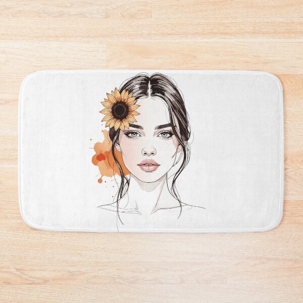 Item preview, Aesthetic Sunflower Woman Portrait Print - Grey Eyes Watercolor Female Face Modern Boho Wall Art designed and sold by BestChoiceService.