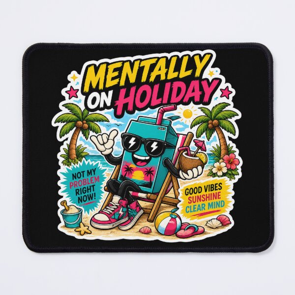 Item preview, Mentally On Holiday Funny Beach Sticker | Tropical Summer Cartoon designed and sold by Snackwave Ninety.